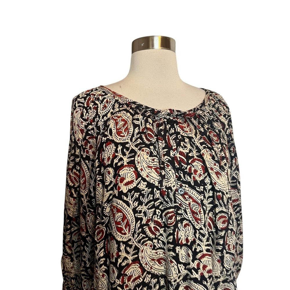 INDIA COLLECTION EMERSON FRY Lucy 2 Top Small Paisley Black Clay Peasant Blouse - Picture 3 of 6